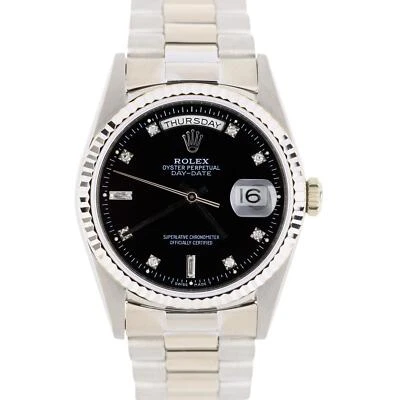 Rolex Day-Date President 18k White Gold Black DIAMOND 36mm Fluted 18239 Watch - Image 1 of 4