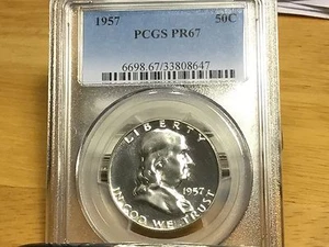 Medio dólar Franklin 1957 PCGS PR67 de alta calidad ¡envío gratuito sin precio base! - Imagen 1 de 1