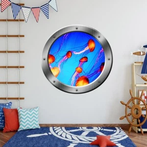 Jellyfish Underwater Peel and Stick Porthole View Vinyl Wall Decal VWAQ - PO19 - Picture 1 of 5