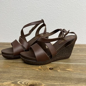 Cloudwalkers By Avenue Women's Wedge Platform Sandals Brown Straps Size 9 italy - Picture 1 of 11