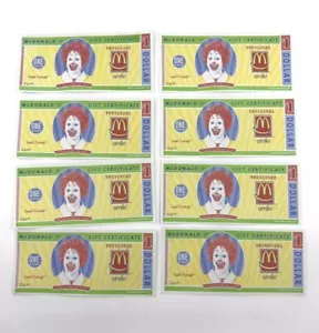 McDonald's Vintage 2001 One Dollar Gift Certificates x8 - Picture 1 of 5