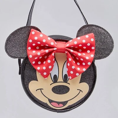 WILLIAM LAMB Minnie Mouse Mädchen Body Bag großes Gesicht mit 3D Ohren Schleife Umhängetasche Handtasche schwarz