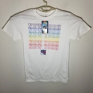 NWT New York Rangers Fanatics Mens T Shirt Small White Multicolor Spellout - Picture 1 of 12