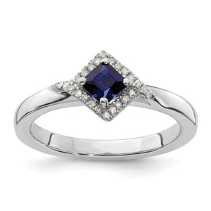 Sterling Silver Stackable Polished Lab Created Sapphire & Diamond Ring Size 7 - Picture 1 of 6