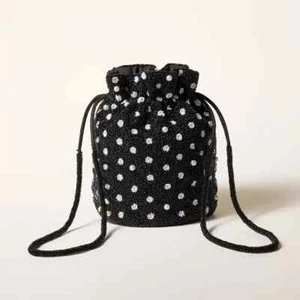 Kate Spade x Target Black & White Beaded Polka Dot Drawstring Bucket Bag - Picture 1 of 4
