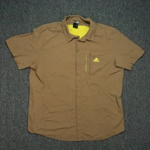 Adidas Shirt Men Extra Large Brown Nylon Snap Hiking Short Sleeve Lightweight XL - Picture 1 of 10