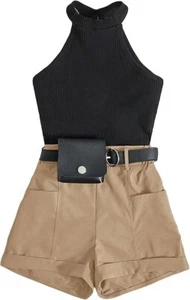 SOLY HUX Girl's 8Y Ribbed Knit Sleeveless Halter Cami Tops & Shorts 2 pc Summer - Picture 1 of 5