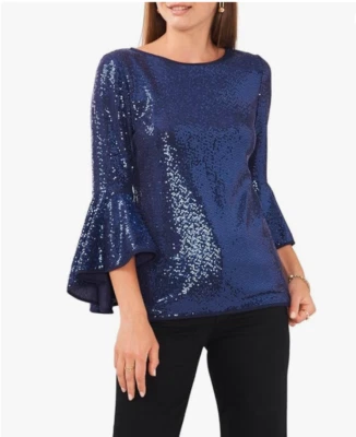 Top Vince Camuto Tejido Metálico Manga Acampanada Azul Marino Talla S 1333 Foto 1 de 4