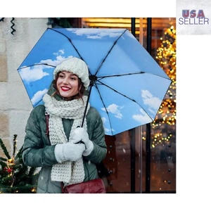 Lightweight Windproof Travel Umbrella With Vibrant Blue Clouds Design - Picture 1 of 8