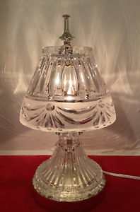 LEAD CRYSTAL Glass Lamp Vintage CLEAR GLASS with Shade Table Boudoir Light 13"H