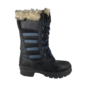 Keen Women's Black Leather Blue 200 Gram Insulated Winter Boots Size US 5.5 Logo - Picture 1 of 11