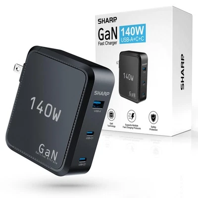 Зарядное устройство 140 Вт USB C, компактное складное GaN быстрая зарядка 3 порта (2 USB-C, 1 USB-A... - Изображение 1 из 4