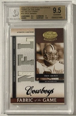 2008 Leaf Certified Troy Aikman Fabric Of The Game Game Used Patch 8/25 BGS 9.5 - Image 1 of 2
