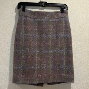J. Crew Multicolor Tweed 100% Wool Plaid No 2 Pencil Skirt Size 0 - Picture 1 of 5