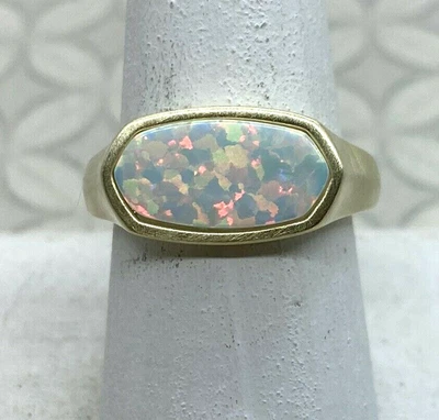 Anillo Kendra Scott Mel Talla 7 Blanco Kyocera Ópalo Tono Oro Prototipo Muestra Foto 1 de 4