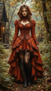 Customized Red Medieval Fairy Evening Dress V-neck Long Sleeves with Lace Trim  - Picture 1 of 8