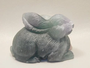 Rabbit Figurine Gemstone Animal Carving Purple Fluorite #O431 - Picture 1 of 11