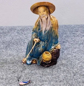Estatuilla de colección Shiwan Chinese Mudman pescador sabio hombre de barro 8" de alto - Imagen 1 de 16
