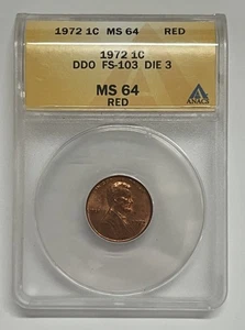 1972 ANACS MS64 RED DDO FS-103 Lincoln Memorial Cent Double Die Obverse - Picture 1 of 4