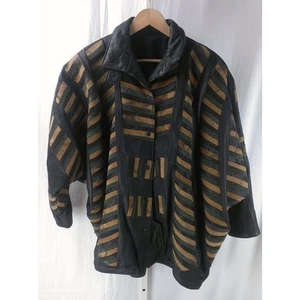 Abrigo de Cuero Vintage Semiramis Moda Multicolor Negro Marrón Verde Tostado Talla L - Imagen 1 de 9