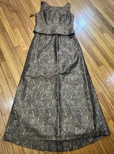 JS Collections Brown/Gold Brocade Floral Sleeveless Women's Blouse (10) and Skir - Picture 1 of 21