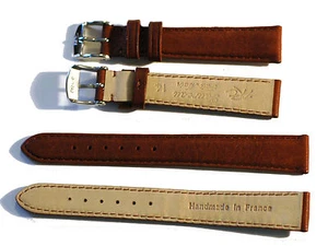 Miura Bull Leather Watch Band, Silver or Gold Buckle, Black or Brown - Picture 1 of 2
