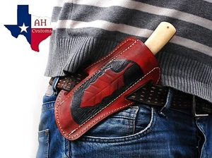 FUNDA HORIZONTAL DE CUERO PURO GRABADA A MANO HECHA A MEDIDA PARA CUCHILLO DE HOJA FIJA 9 - Imagen 1 de 6