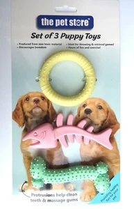 PUPPY TEETHING TOYS SET OF THREE TOYS FOR PUPPIES CHEWING RETRIEVAL & EXERCISE - Picture 1 of 5