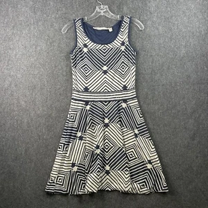 Chelsea & Violet Dress Women's Extra Small Navy Ivory Fit & Flare Geometric - Picture 1 of 7