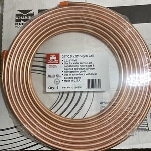 Mueller Industries 50' Long 3/8" OD x 0.311" ID Copper Seamless Tube 0.032" USA - Picture 1 of 5