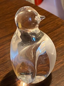 Penguin Hand Blown Art Glass Clear with Frosted Belly 3 1/8" Tall -Signed ELSON - Picture 1 of 17