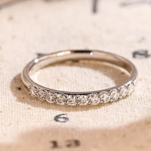 Moissanite Half Eternity 0.20 CTW Round Wedding Band Ring 14k White Gold Plated - Picture 1 of 9