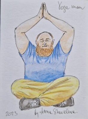 ACEO Original drawing yoga man portrait sports person human body mini art - Image 1 of 4