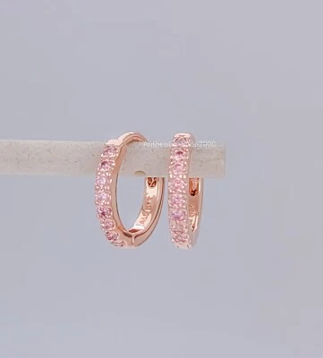 New 100%  Authentic PANDORA 14k P Sparkling Pink Huggie Hoop Earrings 283015C01 - Image 1 of 4