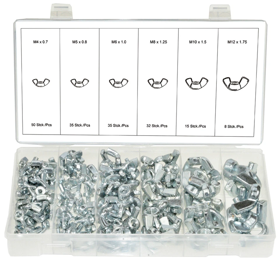 Flügelmuttern-Sortiment / Schmetterling-Muttern, 175-tlg. M4 M5 M6 M8 M10 M12 - Bild 1 von 1