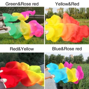 Women's Long Silk Fan Tie-dyed Belly Dance Fan Veils Bamboo Fan Chinese Styles - Picture 1 of 20