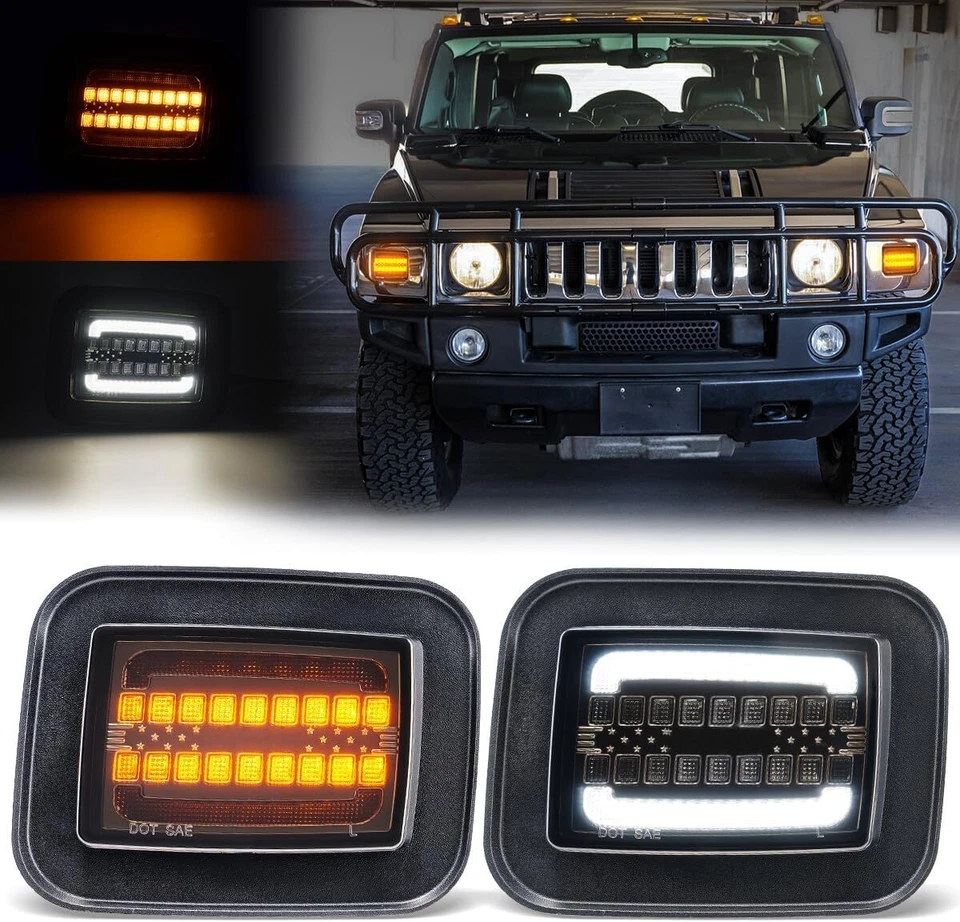 For 2003-09 Hummer H2 SUV SUT SMOKE Front Corner DRL Turn Signal Lights Set of 2 - Image 1 of 4