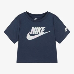 Nike Youth Girls Navy Blue T Shirt Short Sleeve Cotton Blend Size 5 NWT - Picture 1 of 9