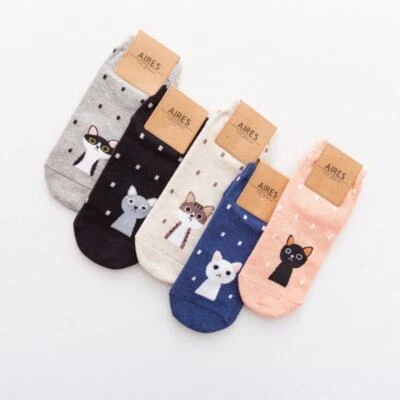 Women girls lovely cat socks, Animals Cotton Ankle Socks, Cat Lover Gift - Image 1 of 4