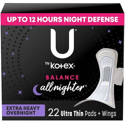 Almohadillas ultrafinas para pasar la noche U by Kotex Balance con alas, absorción extra pesada Foto 1 de 4