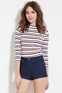 Forever 21 Women’s High Waisted Dark Denim Cuffed Shorts Size UK 8 - Picture 1 of 5