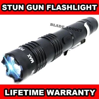 BLACK Metal Self Defense Stun Gun 599MV Tactical Rechargeable Flashlight LED