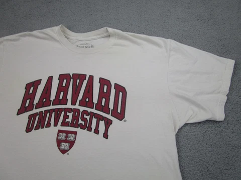 Harvard University NCAA Shirt Mens L White Red Adult Short Sleeve Cover