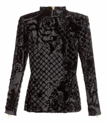 Top Balmain x H&M Edición Limitada Terciopelo Floral Bordado Negro Talla US 2 Foto 1 de 4