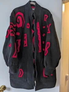 DENALI WEAR TRACY ANNA BADER Made ALASKA Large Fleece Coat Black/Red Geometric  - Picture 1 of 10