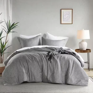 Camden 3-Piece Grey Microfiber King/Cal King Chambray Print Solid Comforter Set - Picture 1 of 9