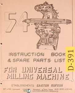 Dufour Gaston No. 54, manual universal de fresado, instrucciones y repuestos - Imagen 1 de 3