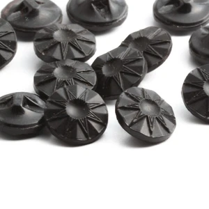 Lot (12) Czech Vintage geometric starburst fluted black glass buttons 13mm - Picture 1 of 2