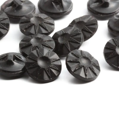 Lot (12) Czech Vintage geometric starburst fluted black glass buttons 13mm - Image 1 of 2