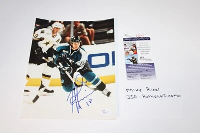 Foto de hockey autografiada por Mike Ricci, 8x10, San Jose Sharks, certificado de autenticidad JSA Foto 1 de 4